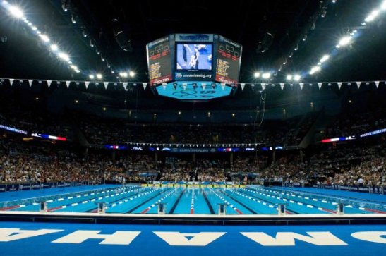 Foto da piscina onde foi realizado o Campeonato Nacional de Natação Master dos EUA em 2012, uma semana após a seletiva olímpica norte-americana (crédito: USMS)